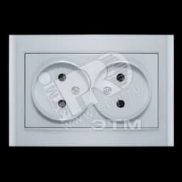 Розетка Бриллиант двойная без заземления с защитной шторкой серебро