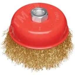 Корщетка-чашка, гайка М14, стальная латунированная волнистая проволока 100 мм, блистер