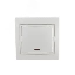 Выключатель одноклавишный, с подсветкой, белый, с белой вставкой