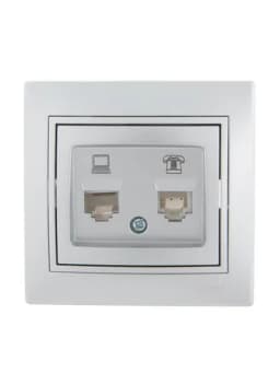 Розетка компьютерная + телефонная 2-м СП Mira RJ45 + RJ11 сер. метал. LEZARD 701-1010-143