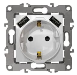 Розетка 16А 250В 2P+E с 2хUSB 5В-3А защ. шторки Elegance антрацит 14-4109-05 ЭРА Б0047871