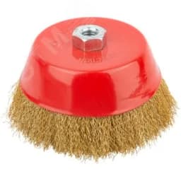 Кордщетка чашечная, гайка М14, стальная латунированная волнистая проволока 150 мм