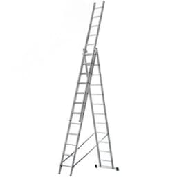 Лестница трехсекционная алюминиевая усиленная, 3x12 ступеней, H=343/594/841 см, вес 17.83 кг