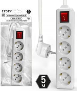 Удлинитель 4х5м с заземл. с выкл. 10А 3х1.5 TOKOV LIGHT TKL-C01-BU4-5-1.5-ZV