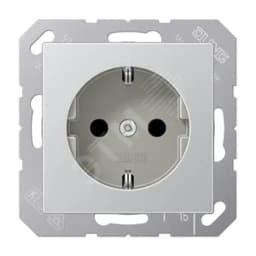 Штепсельная розетка SCHUKO одинарная, с заземлением, без шторок, 16A, 250В  (механизм + накладка, без рамки). Серия A500  Материал- дуропласт  Цвет- алюминий