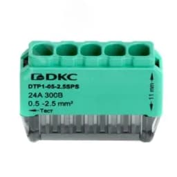 Клемма строительно-монтажная (СМК) на 5 проводника до 2.5 кв. мм. на токи до 24А (зеленая)