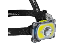 Фонарь аккумуляторный налобный 3Вт XPE LED+5Вт COB LED Li-ion 18650 1200мА.ч корпус ABS-пластик индикатор уровня заряда USB-шнур type C регулируемый эласт. ремешок КОСМОС KOC507Lit