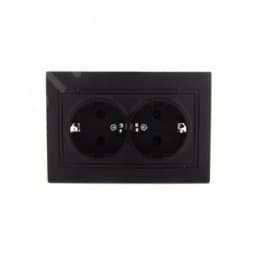 MIRA Розетка двойная с/з керамика чёрный бархат со вставкой (10шт/120шт)
