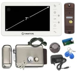 Комплект видеодомофона для дома с электромеханическим замком, сетевым блоком питания и электронными ключами EM Уралкам