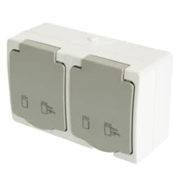 Розетка 2местная с крышкой сз STEKKER PST162254 пластик АВS 250В 16А IP54 белыйсерый 49730