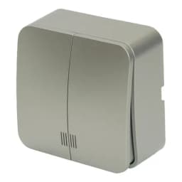Выключатель открытой установки 2клавишный с индикатором STEKKER 250В 10А IP20 серия София серебро MSW102103 49298