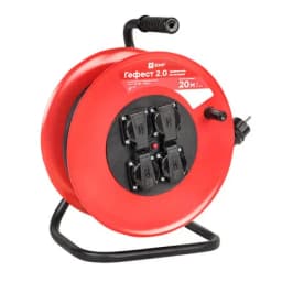Удлинитель на катушке "Гефест 2.0" 4 гнезда 20м с заземлением и предохранителем КГ 3*2,5 16А/3,5кВт IP44 PROxima EKF