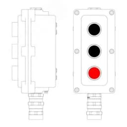 Пост управления взрывонепроницаемый из алюминия LCSD-03-B-MC-P1B(11)x1-P1B(11)x1-P1R(11)x1-PCMB-KA3MHK