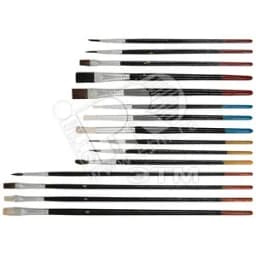 Кисти художественные натуральная щетина деревянная ручка плоские и круглые (15шт)