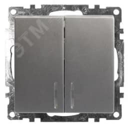 Выключатель 2-клавишный c индикатором (механизм) 250В, 10А, серия Катрин, серебро