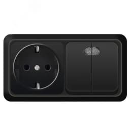 Блок UNIVersal серия Олимп, о/у, выключатель двухклавишный с подсветкой 10А + розетка с/з 16A, 220В, горизонтальный черный Универсал