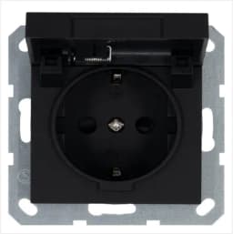 Розетка 1-м Shuko 16А IP20 с заземл. защ. шторки с крышкой механизм черн. матов. soft touch Jasmart G5505PB
