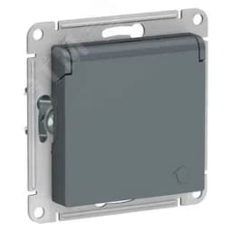 Розетка ATLASDESIGN с заземлением со шторками с крышкой 16А IP20 механизм грифель