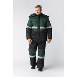 Костюм зимний Профи-Норд (ткань Смесовая,250) полукомбинезон, черный зеленый, 68-70 182-188