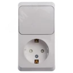 ЭТЮД блок открытой установки Розетка с зеземлением со шторками + Выключатель 1-клавиш., белый