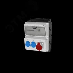 Комбинация розеток , Вход М32, клеммы, УЗО 4P/40A/30mA, 1xCEE16A5p, 2xSchuko16A, IP44. 00-00033735 AlpenBox