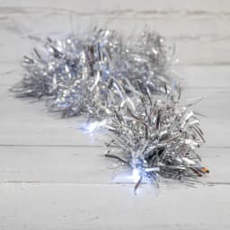 Гирлянда светодиодная Мишура серебряная 10 LED 15 м прозрачный ПВХ белый свет свечения 2 х АА батарейки не в комплекте NEONNIGHT 304011