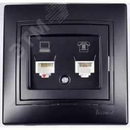 MIRA Розетка компьютер+телефон чёрный бархат со вставкой (10шт/120шт) Lezard