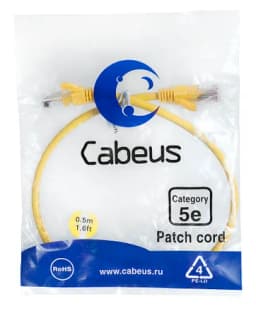 Патч-корд Cabeus PC-UTP-RJ45-Cat.5e-0.5m-YL-LSZH (U/UTP, CAT.5E, LSZH, 0.5 м, желтый) (9496c)