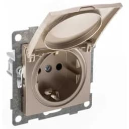 Розетка однопостовая Bravo с/з с з/ш и крышкой, механизм, 16А, 250В, шампань