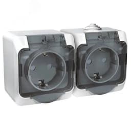 ЭТЮД Розетка двойная наружная с заземлением со шторками IP44 белая