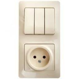 Блок: розетка + выключатель трехклавишный бежевый