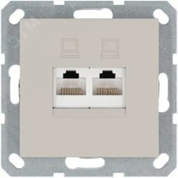 Интернет-розетка RJ45 двойная с накладкой, цвет Тауп Jasmart