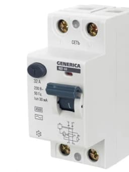 Выключатель дифференциального тока (УЗО) 2п 32А 30мА тип AC ВД1-63 GENERICA MDV15-2-032-030