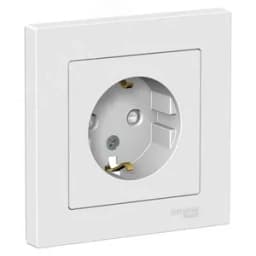 Розетка ATLASDESIGN с заземлением со шторками 16А в сборе белый Systeme Electric