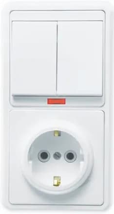 Блок БКВР-055 Бэлла (2-кл. выкл. с инд. + розетка с заземл.) бел. Кунцево 5833