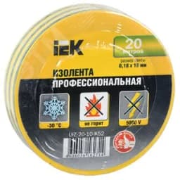 Изолента ПВХ желто-зеленая 19мм 20м UIZ-20-10-K52 IEK