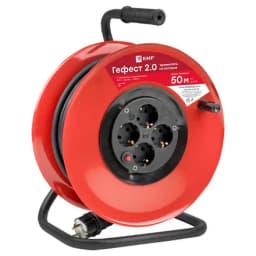 Удлинитель на катушке "Гефест 2.0" 4 гнезда 50м с заземлением и предохранителем КГ 3*2,5 16А/3,5кВт IP44 PROxima EKF