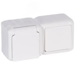 Quteo Блок: Выключатель + розетка с заземлением со шторками наружный белый IP44 Legrand