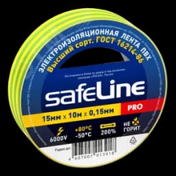 Изолента ПВХ желто-зеленая 15мм 10м Safeline Росэл