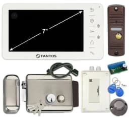 Комплект видеодомофона для дома с электромеханическим замком, уличным блоком питания и электронными ключами EM Уралкам