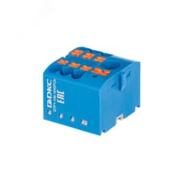 Блок распределительный, зажим push-in, 1 ввод 6 кв.мм, 6 точек подключения 2,5 кв.мм, синий