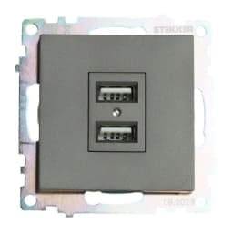 Розетка 2местная USB механизм 250В 21А серия Катрин графит GLS10711506 49422
