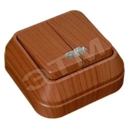 Выключатель двухклавишный наружный с подсветкой орех