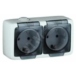 Alfa Розетка двухместная, с пылевлагозащитой, с заземляющими контактами, открытой установки, белый HEGEL