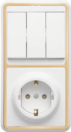 Блок БКВР-036 Бэлла (3-кл. выкл. + евророзетка с защ. шторками) зол. Кунцево 5848