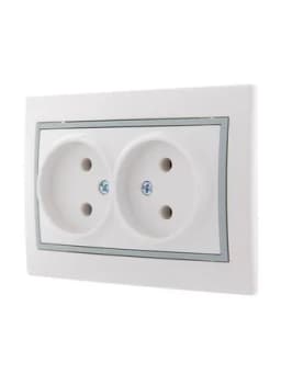 Розетка 2-м СП Mira 16А IP20 без заземл. с сер. вставкой керамика бел. LEZARD 701-0215-128