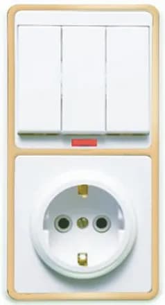 Блок БКВР-054 Бэлла (3-кл. выкл. с подсветкой + розетка с заземл.) зол. Кунцево 5846