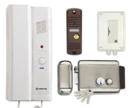 Комплект аудиодомофона с электромеханическим замком на уличную дверь или калитку в частный дом Уралкам