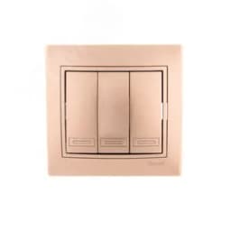 Мира Выключатель тройной светло-коричневый металлик