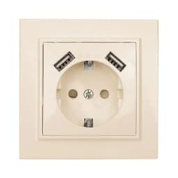 Минск Розетка 1-местная СП с/з 16А бежевая с защ. штор. с 2 USB 2,1А EKF